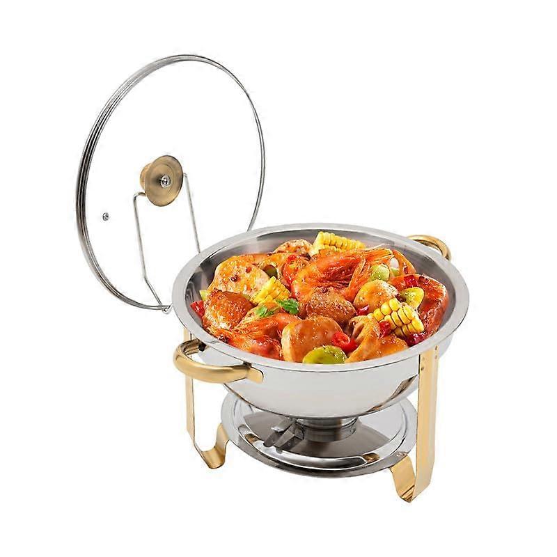 Chafing Dish Round 5 L with Glass Lid, Stainless Steel Food Warmer Warming Container Rechaud for Buffet Catering Party Wedding Ref: 9348