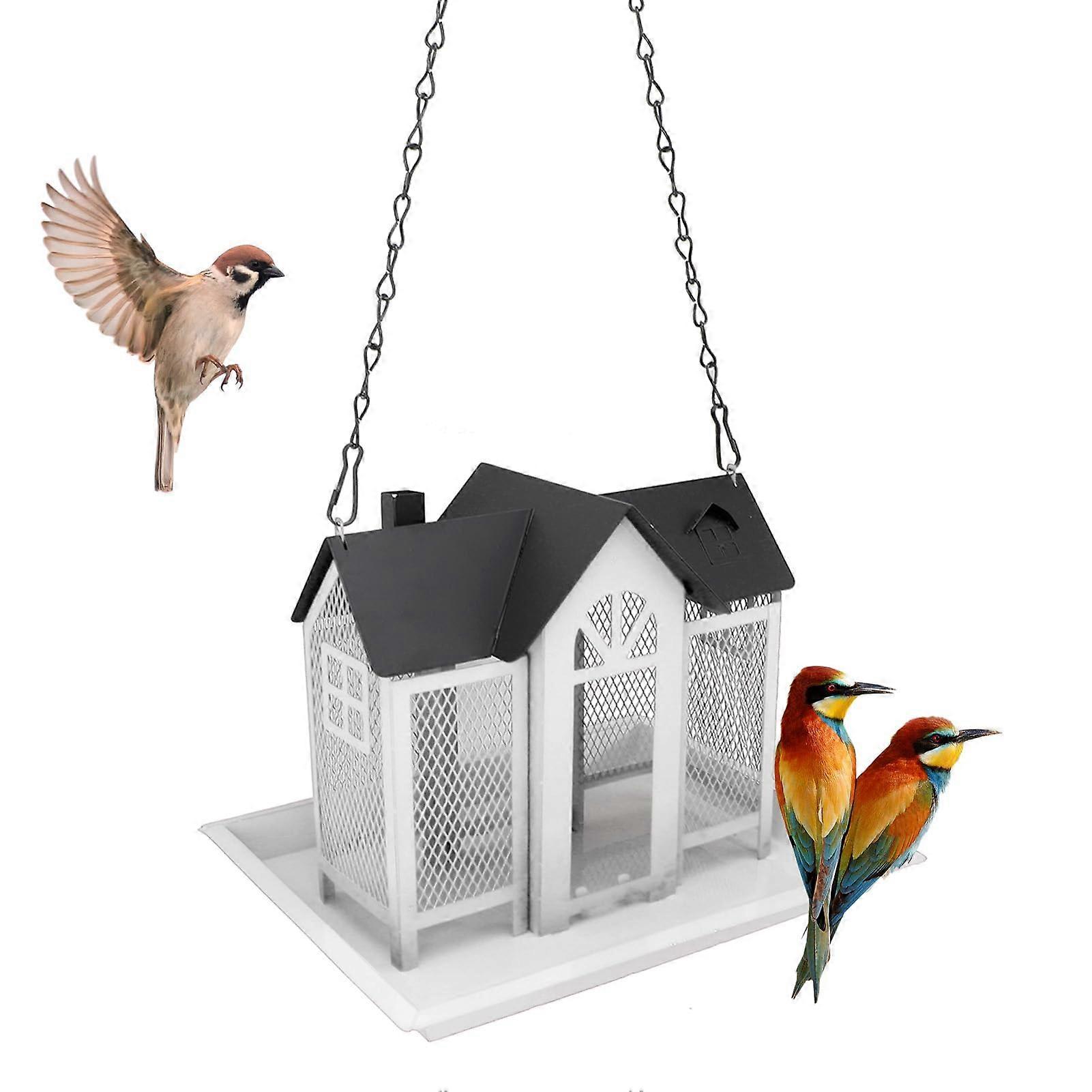Bird Feeder House for Outdoor Use Mesh Wild Bird Feeder Weatherproof Bird Feeder with for Garden Hard Squirrels Proof Hanging (White)