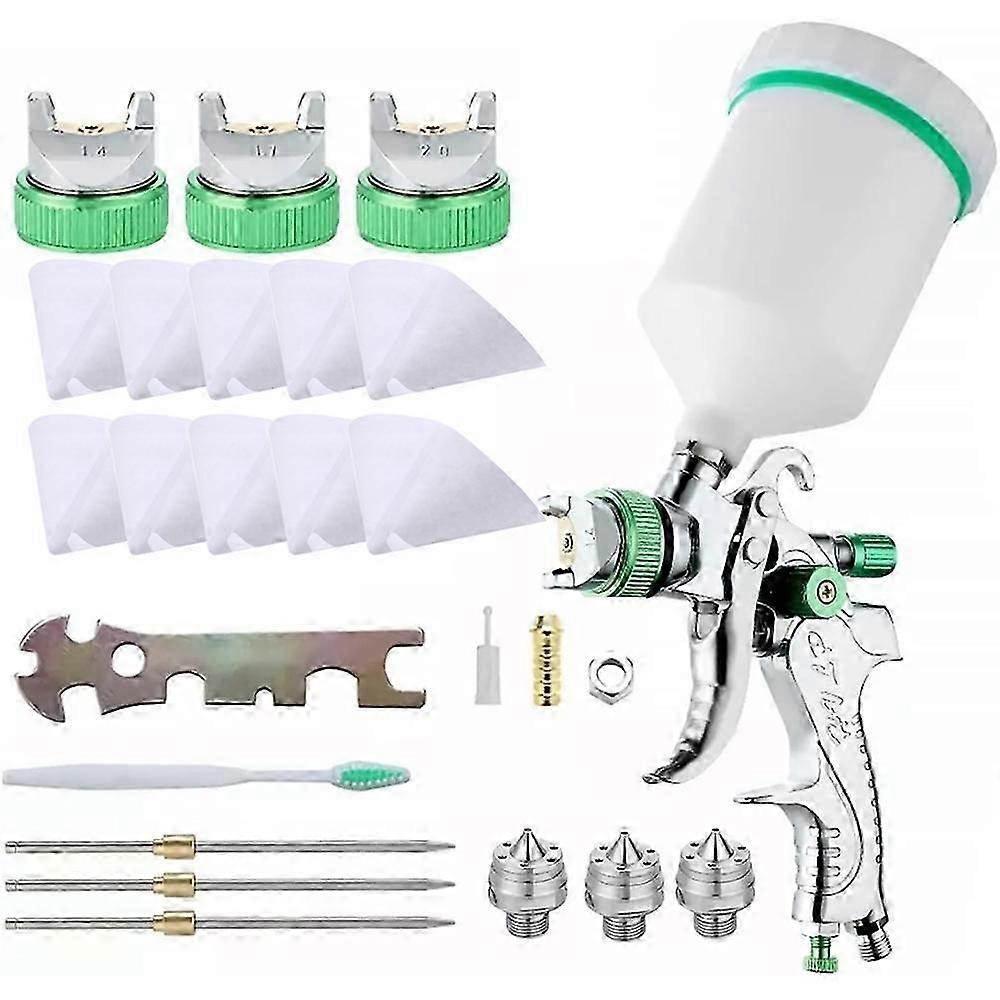 Professional Gravitational Spraying Tool Set 1.4/1.7/2.0mm Nozzles Automotive Paint Sprayer with 600cc Color Cup and 10pcs Cone Paint Coating Filter P