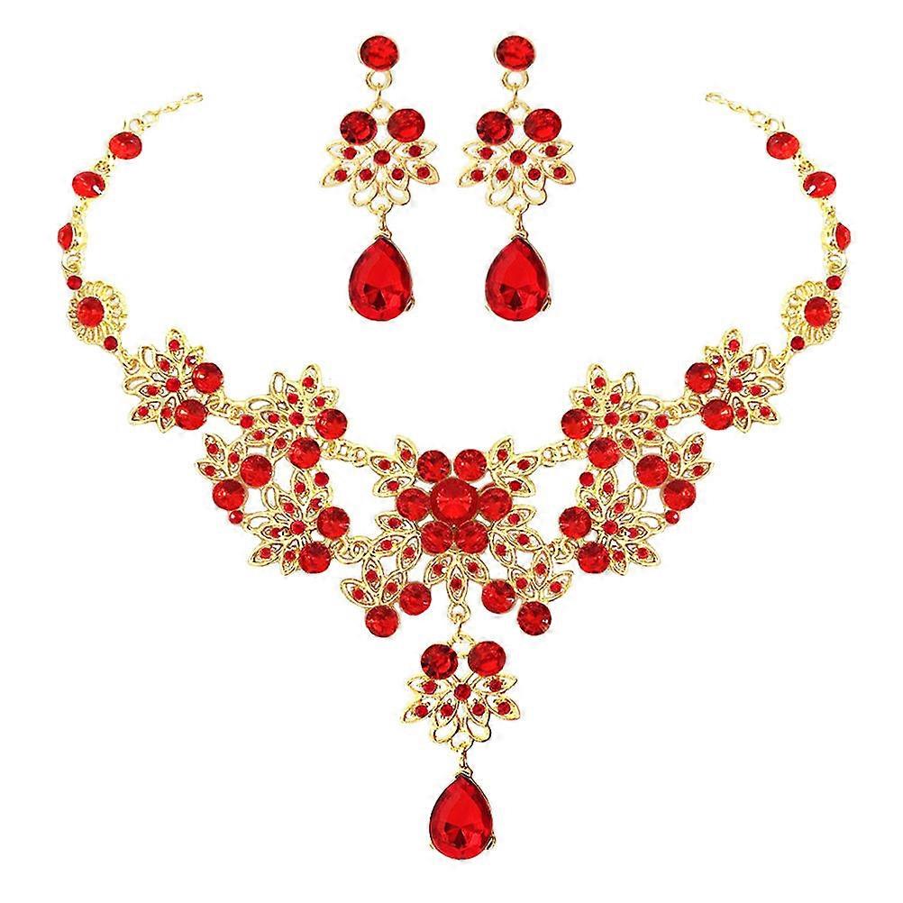 Bridal Jewelry Set Chinese Style Red Earrings and Necklace Wedding Accessories 45x5x0.2cm 1Set