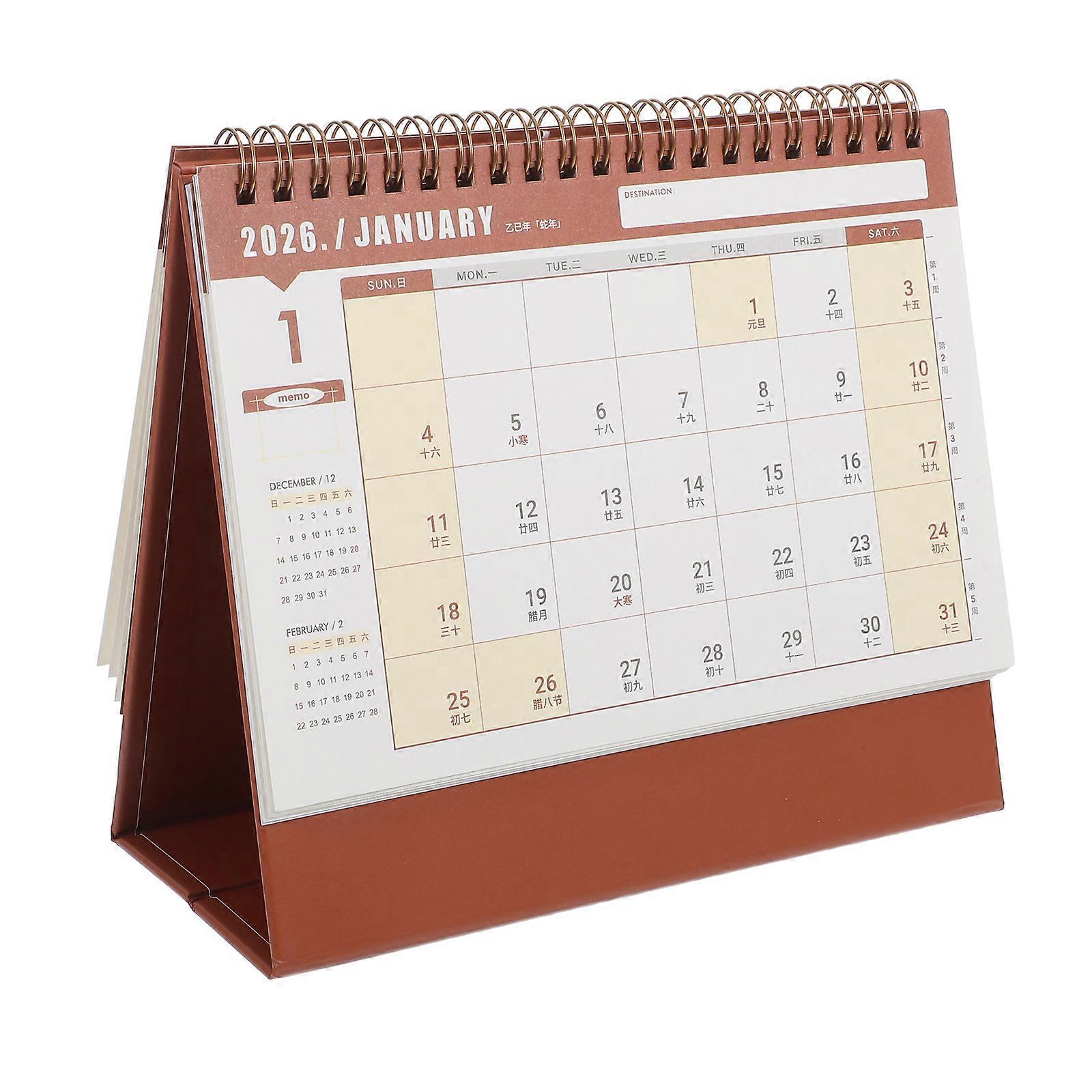 Compact Desk Calendar Monthly Planner Rectangular Khaki 19.00X16.50X8.00CM Writable Back For Professionals 1Pcs