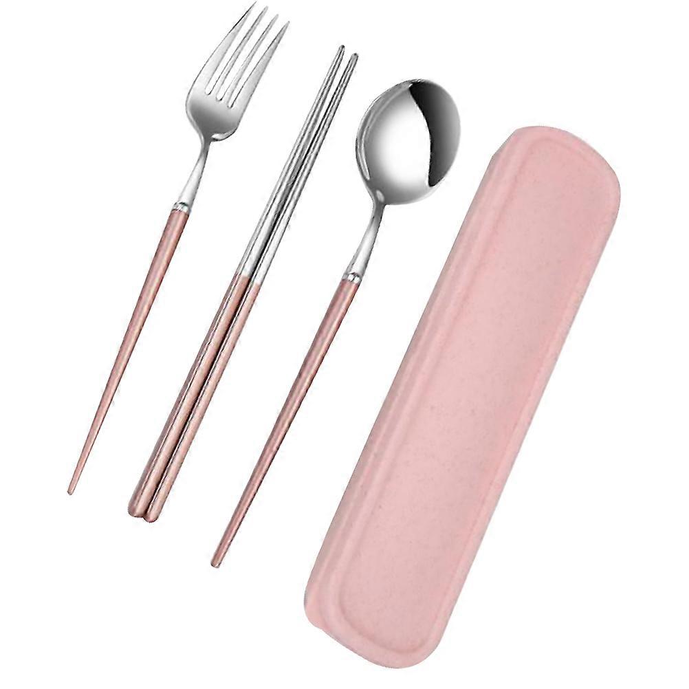 Silverware Travel Set Stainless Steel Pink For Camping Picnic Multi-Function Tableware 3Pcs