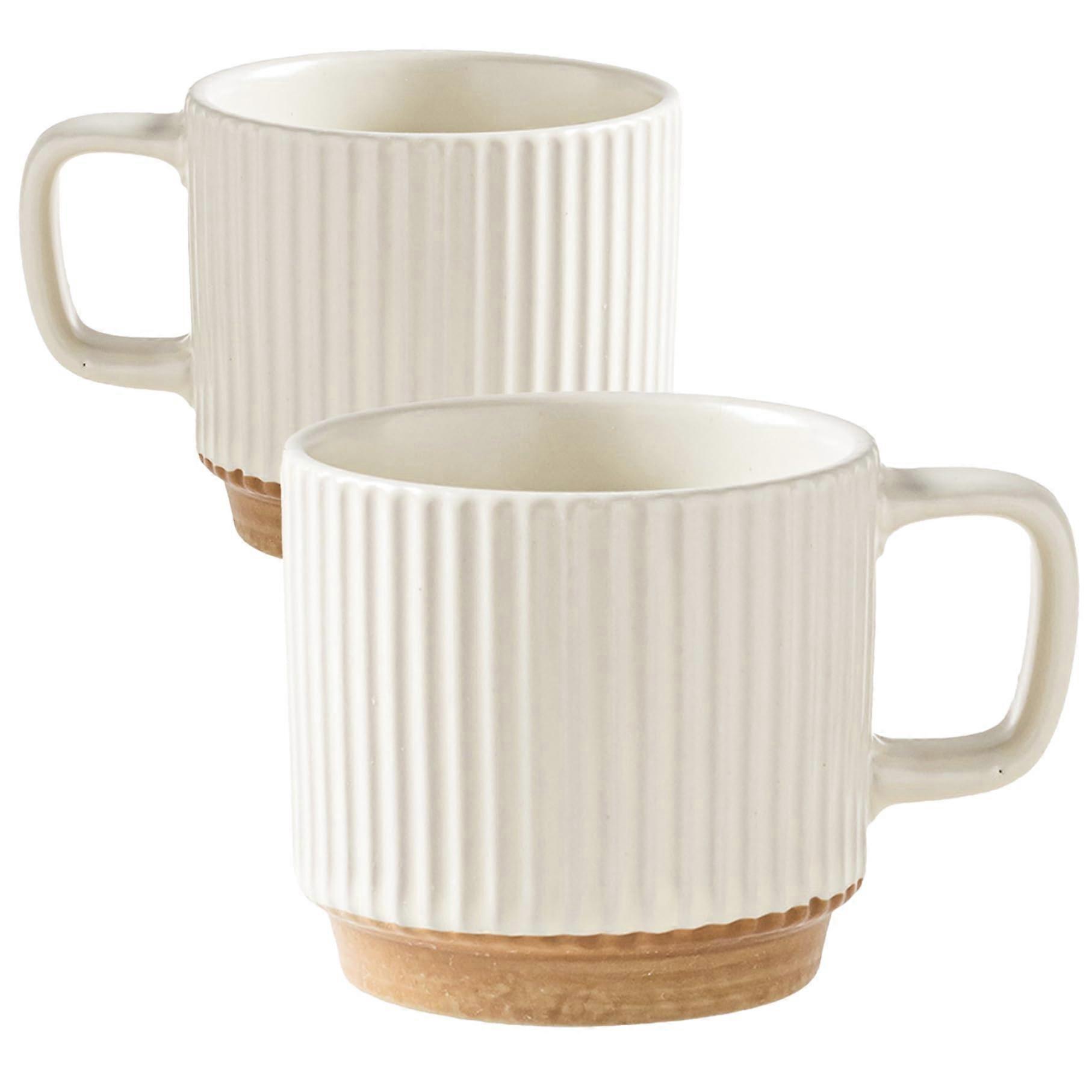 Ceramic Coffee Cups Set of 2, 240 ml Striped Mugs for Home, Office, and Café Use, Stylish and Durable
