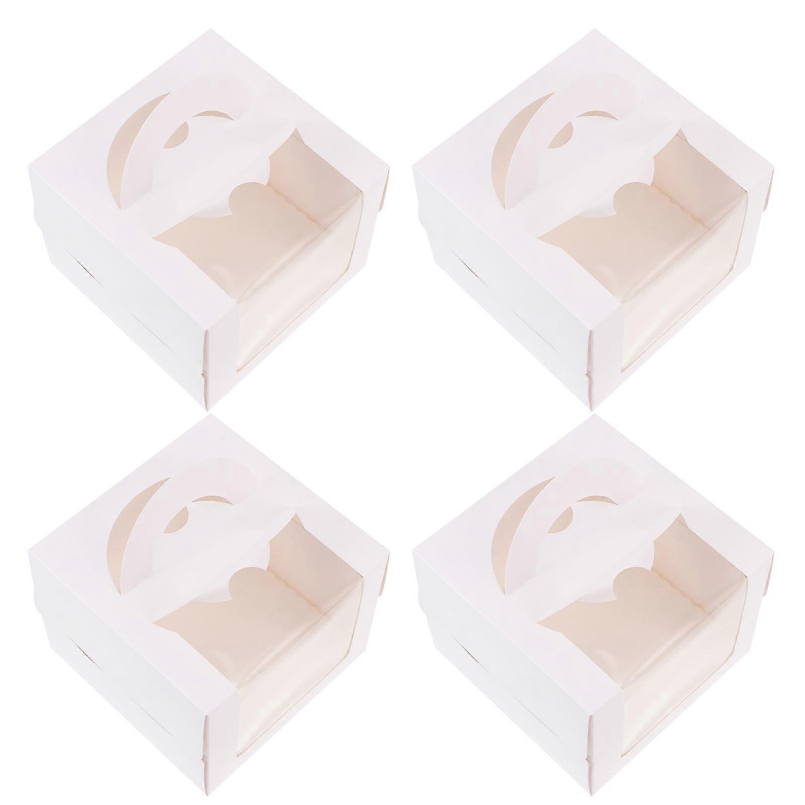 Handheld Cake Boxes Square White Cardboard Dessert Packing Cake Party 4Set
