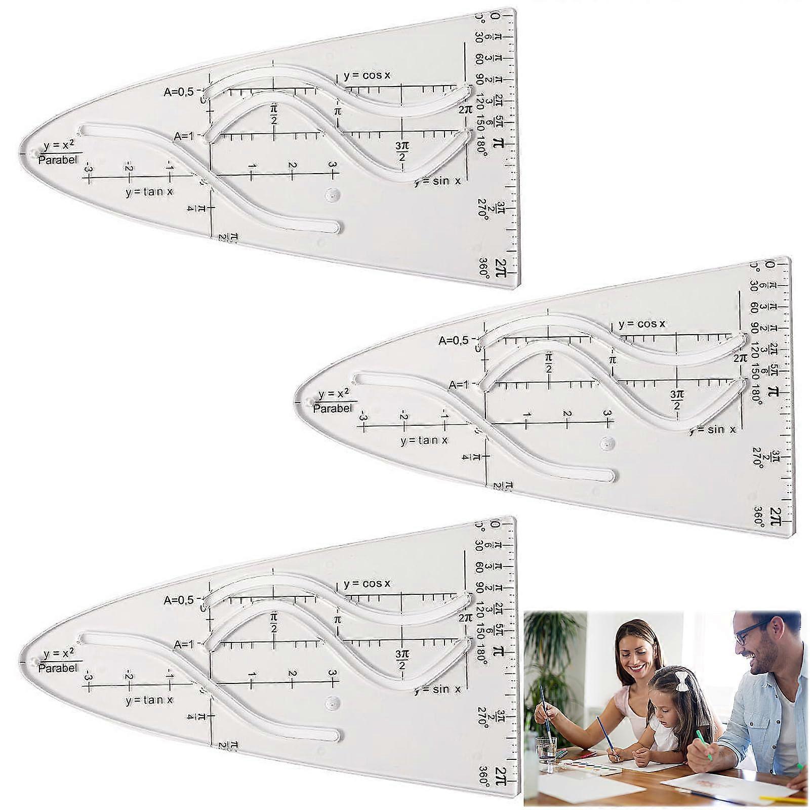 Parabolic Stencil Set of 3, Curve Templates for Maths, Normal Parabola Ruler for Students and Designers