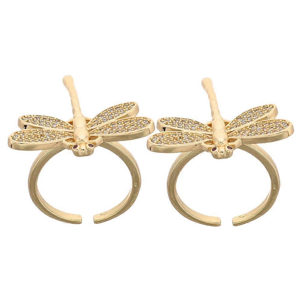 Statement Rings For Women Dragonfly Open Ring Gold Plated Copper Fashionable Design Versatile Use 2.80X2.60X2.60CM 2Pcs