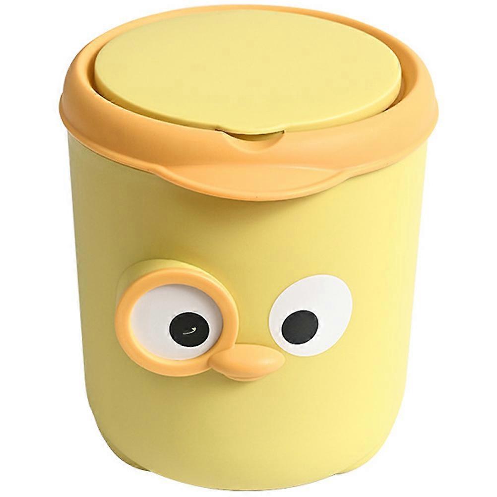 Cute Bucket for Tables Waste Bin with Lid Desktop Waste Basket for Home Use Yellow 16.5X16CM Waste Storage 1Set