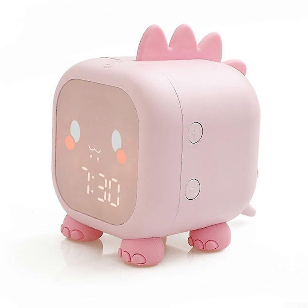 Kids Friendly Dinosaur Alarm Clock with Soft Touch and Soft Night Light (Pink) Rose