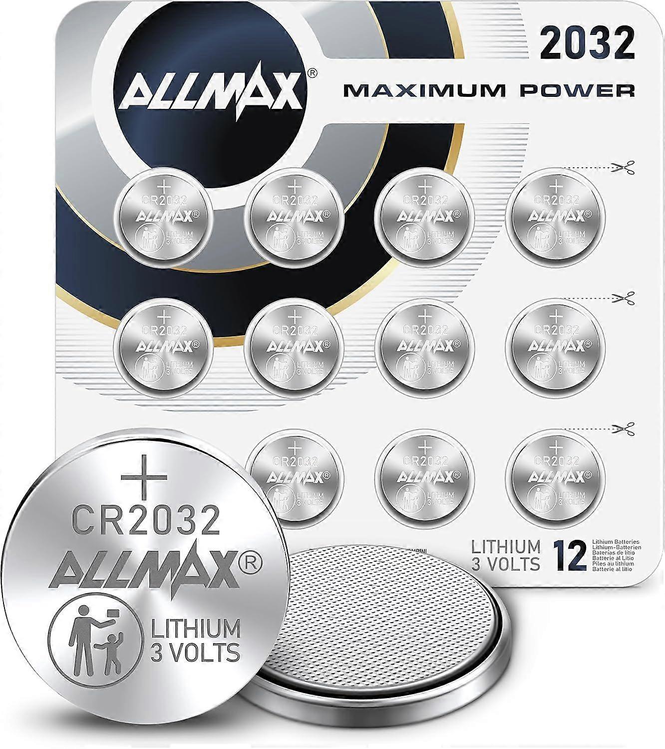 2025 Latest Model Allmax CR2032 Lithium Coin Batteries (12 Count) Longest