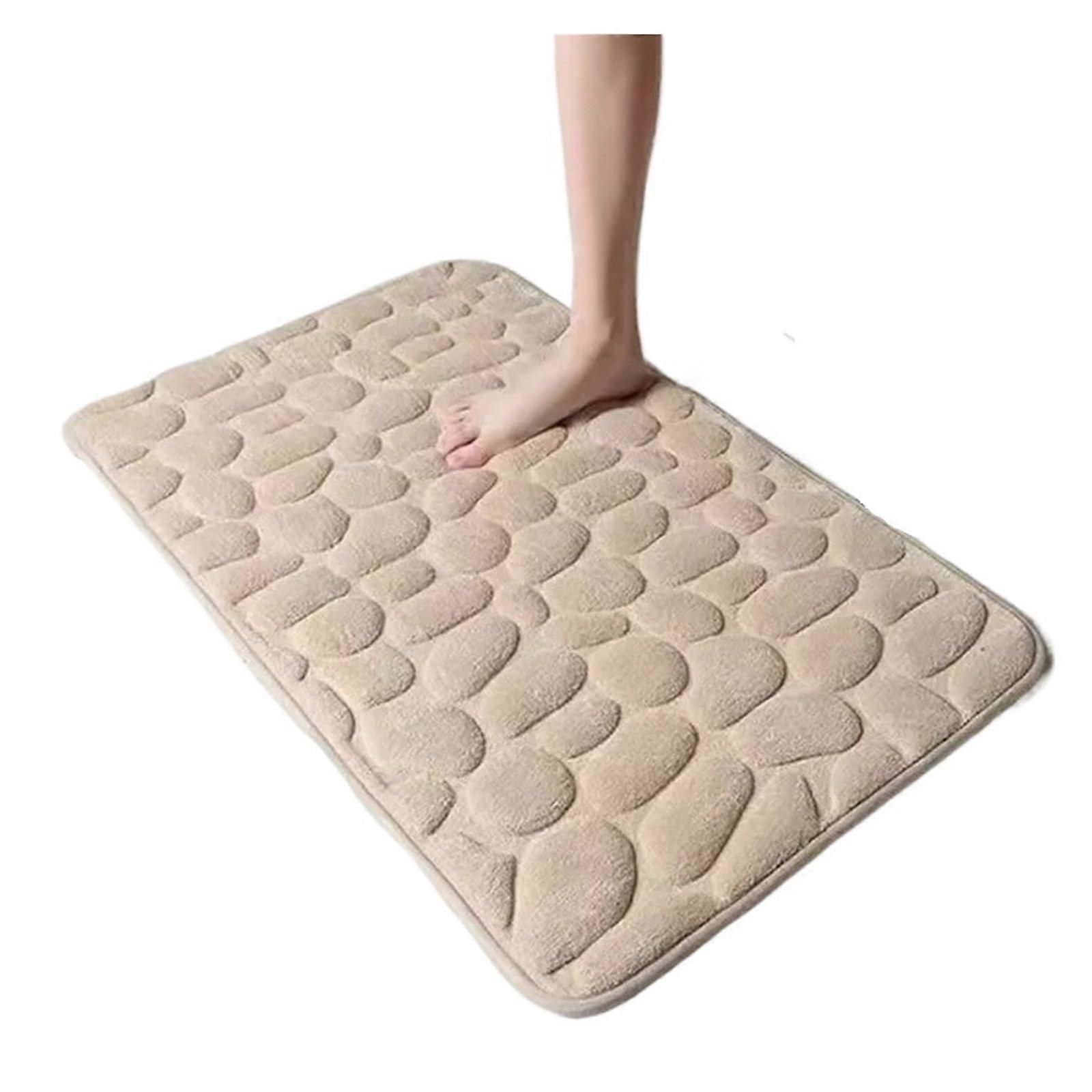 Non-Slip Bathroom Mat with Textured Cobblestone Design, Absorbent, Machine Washable, Quick-Drying, Apricot, 40x60cm