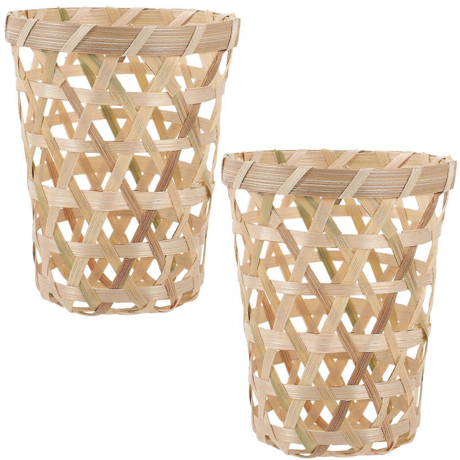 Woven Holder 2Pcs Khaki Bamboo Elegance Intricate Drink Ware Accessory for Storage Use