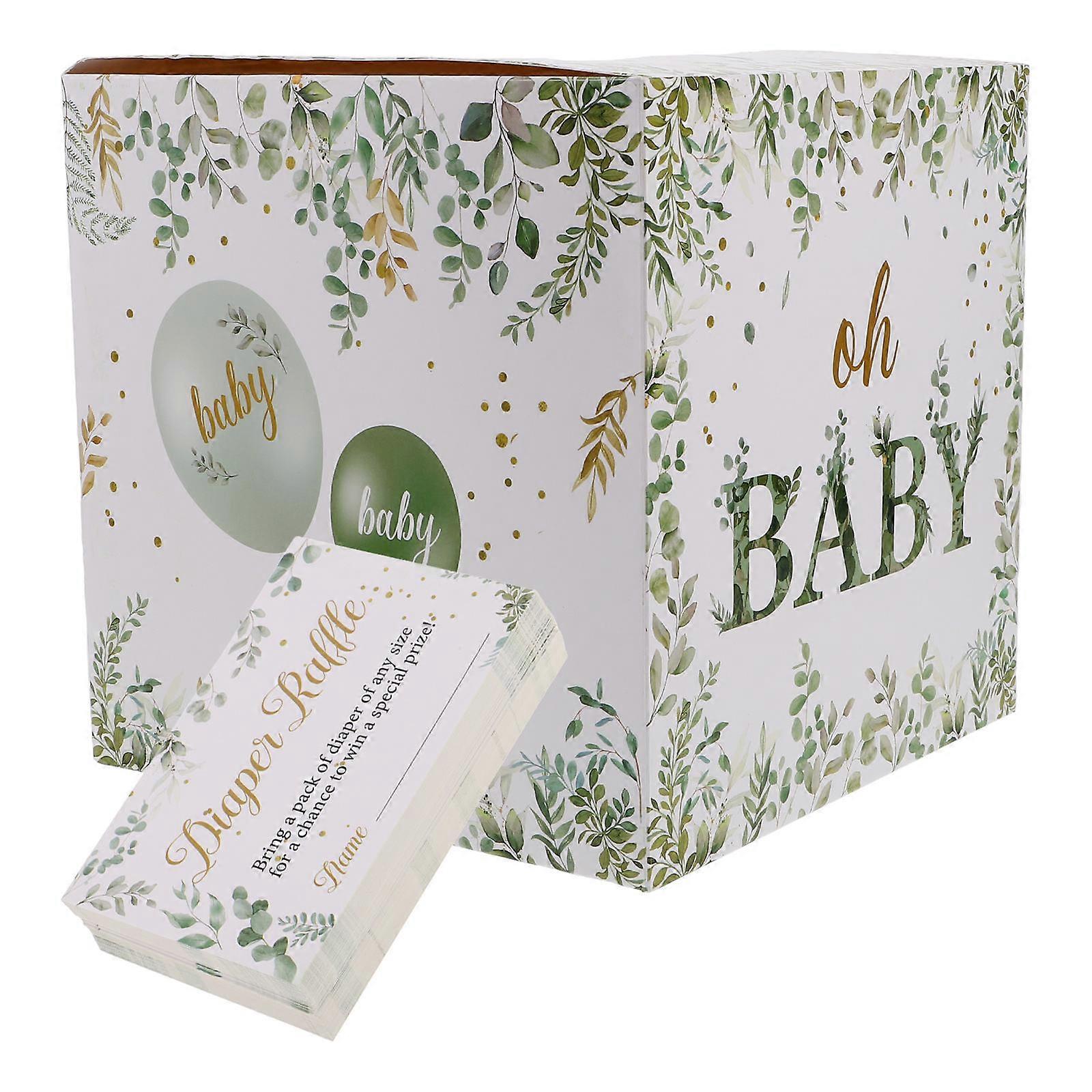 Greenery Diaper Raffle Tickets with Box – Fun Interactive Game for Shower Parties, Birthdays, and Celebrations – Versatile Decoration with Insert