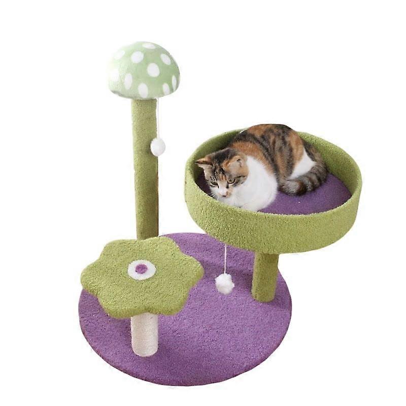 Cat Scratching Post Climbing Frame Mushroom Cat Toy Cozy Lying Surface Green