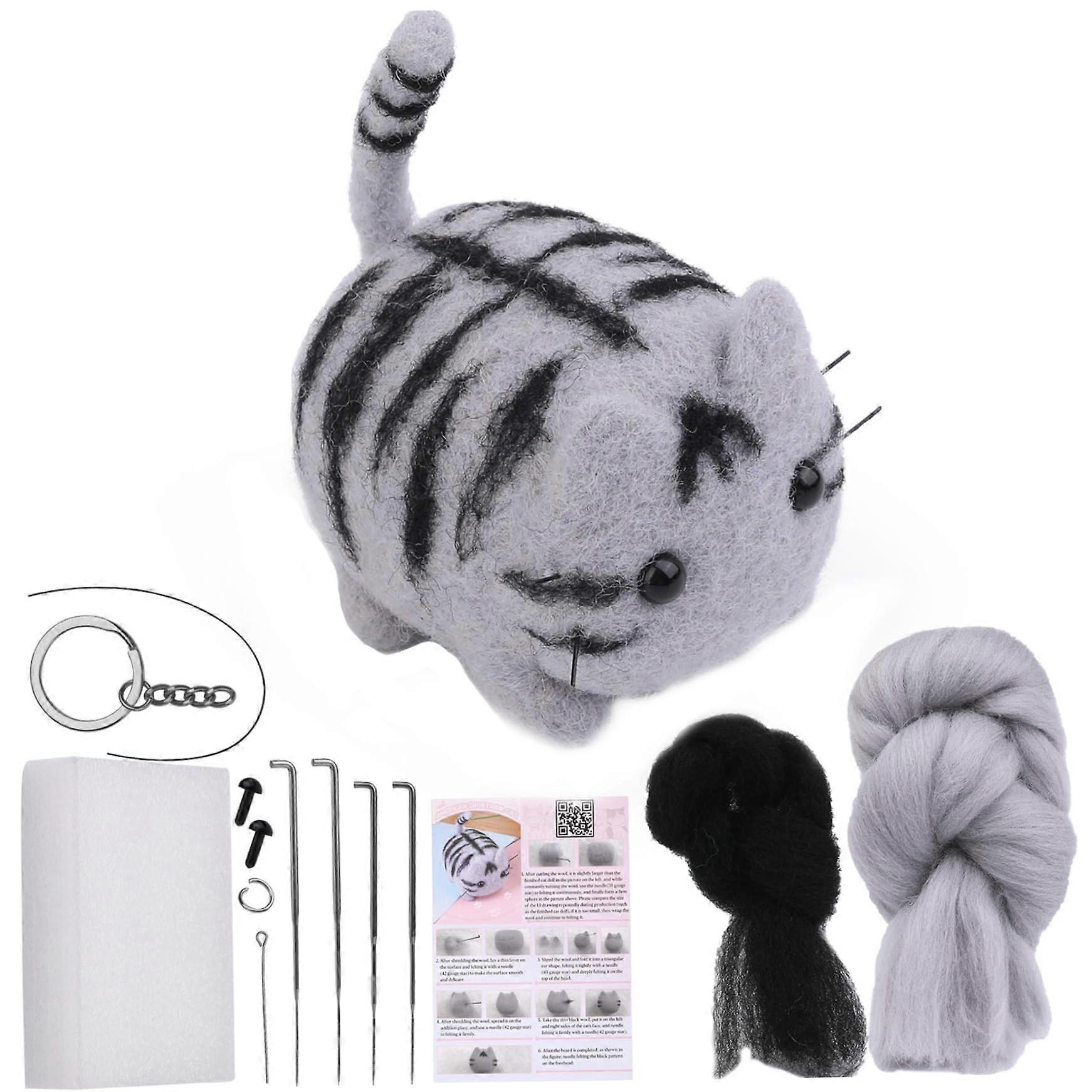 Needle Felting Kit, Animal Kits for Beginners, Cute Cats Wool Needles Set with Instructions