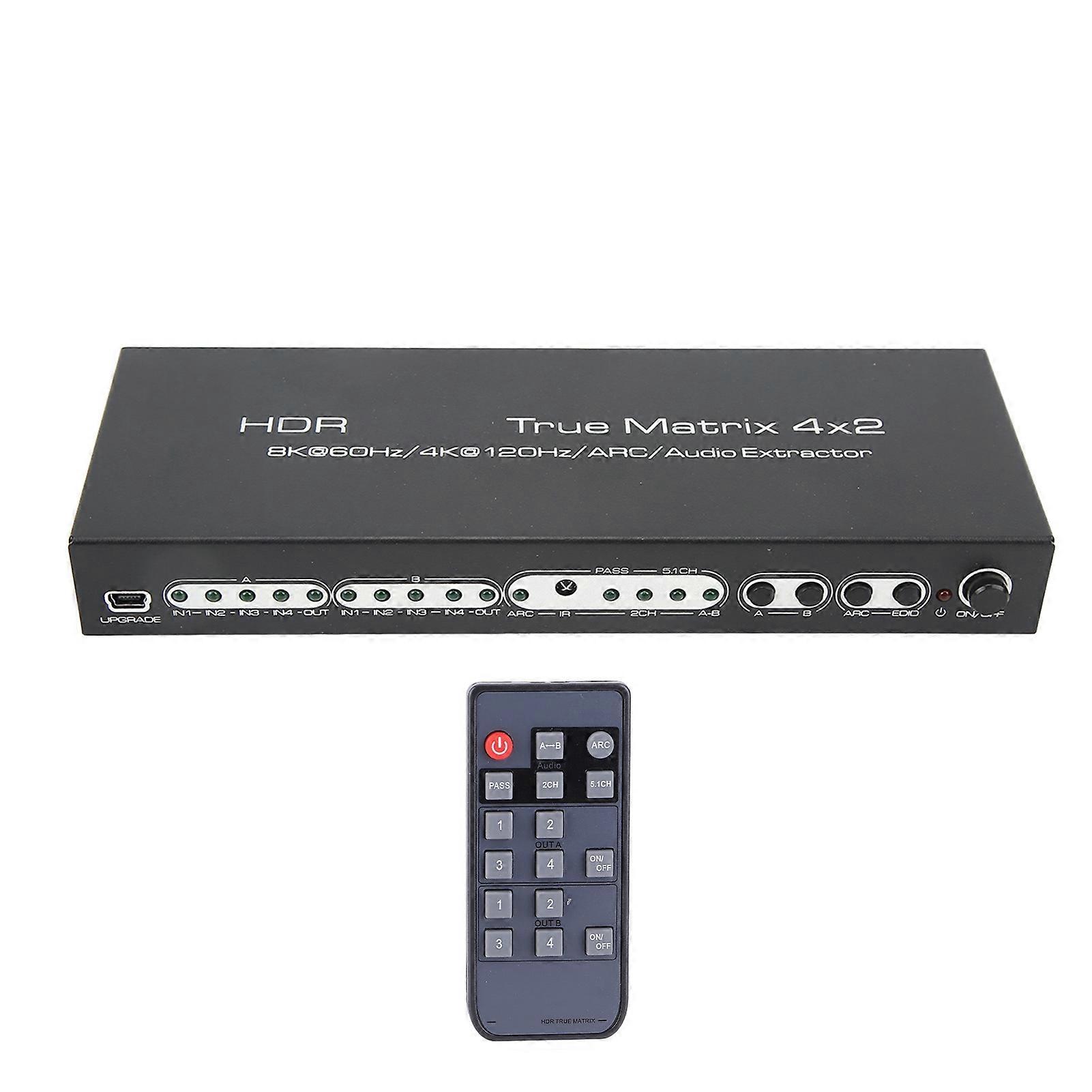 4 in 2 Out 2.1 8K Matrix with Audio Separation Support 8K60Hz 4K120Hz Support for Dolby Vision HDR AC3 DTS LPCM 100‑240V