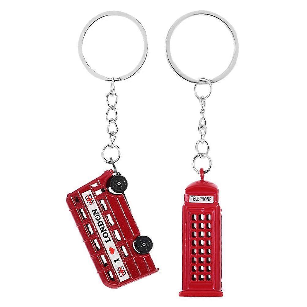 2Pcs British Element Keychain Retro Style Key Chain Chic Bag Hanging Charm British Souvenir Keyring
