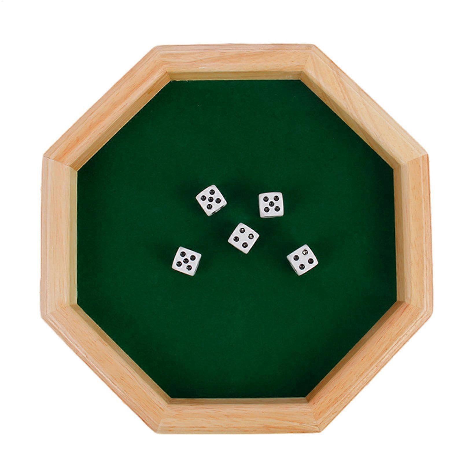 Wooden Dice Tray - Octagonal Felt Lined Dice Holder, Travel Friendly Wooden Rolling Tray, Portable Game Organizer