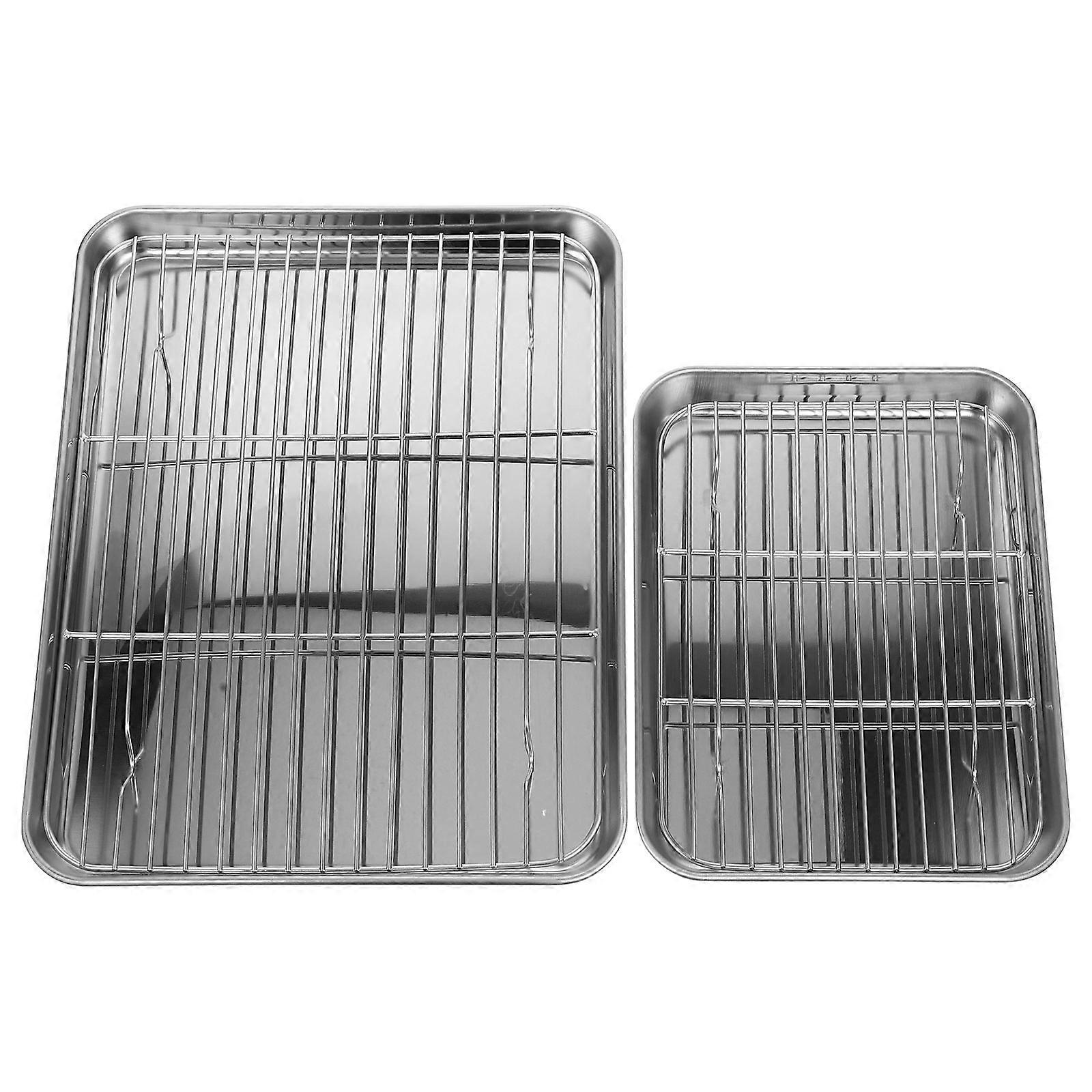 Stainless Sheet Pan Square Baking Sheets For Kitchen Use Silver 31.00X24.00X2.50CM Water Drainage 2Pcs