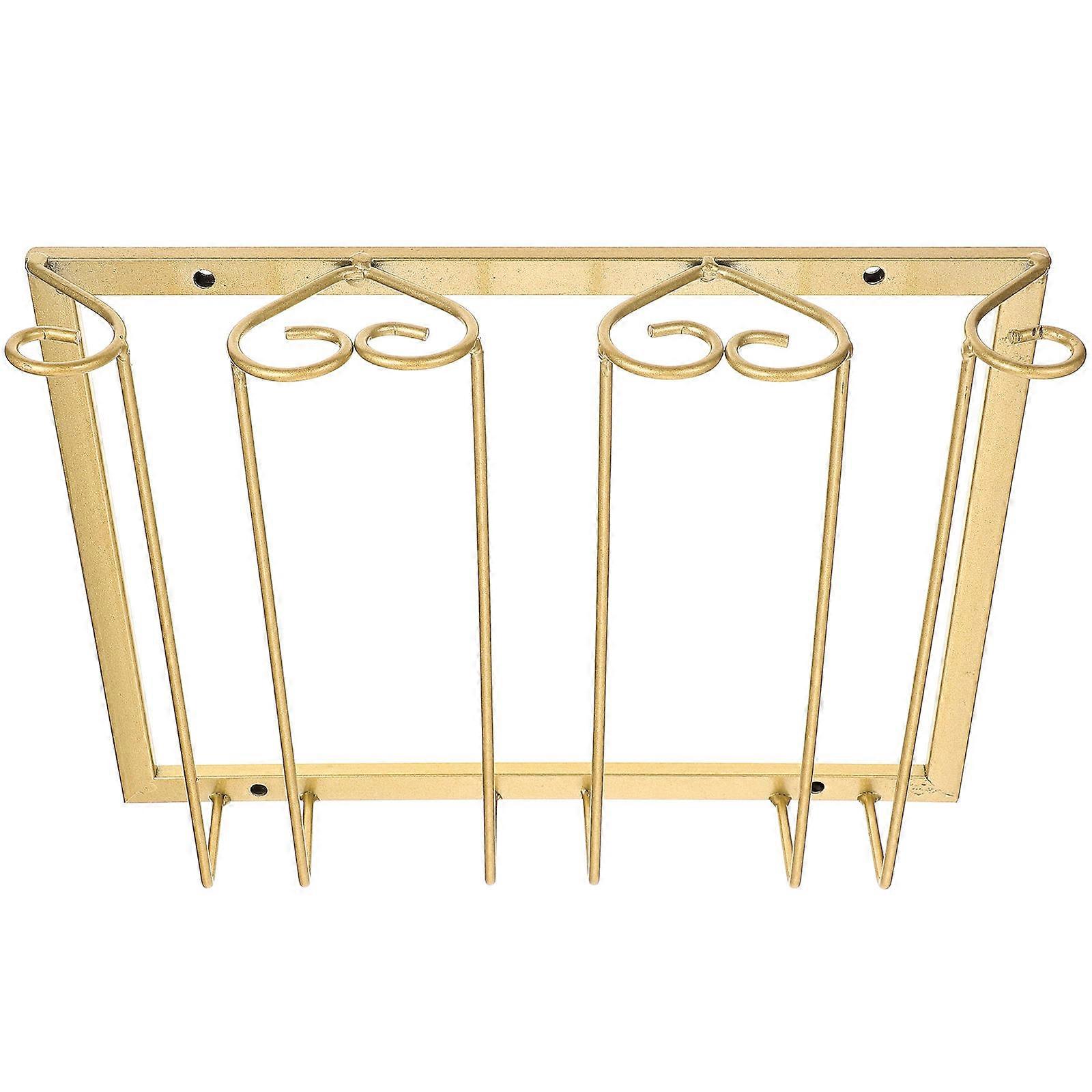 Golden Iron Wine Glass Holder with Upside Down Design for Home Use Fits Any Corner 7.87 Inches