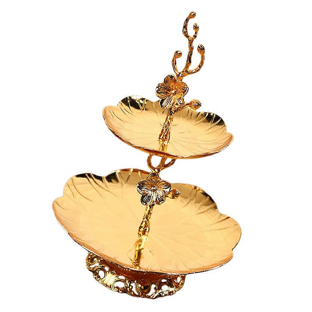 Tiered Tray Decor Dual Layer Fruit Tray Dessert Serving Stand Home Decoration Golden 22x15cm Metal 1Set