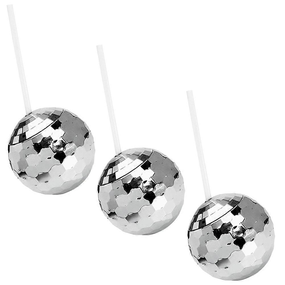 Disco Ball Drink Cup for Storage at Home Silver Plastic Tumbler with Stable Base 3 Pieces