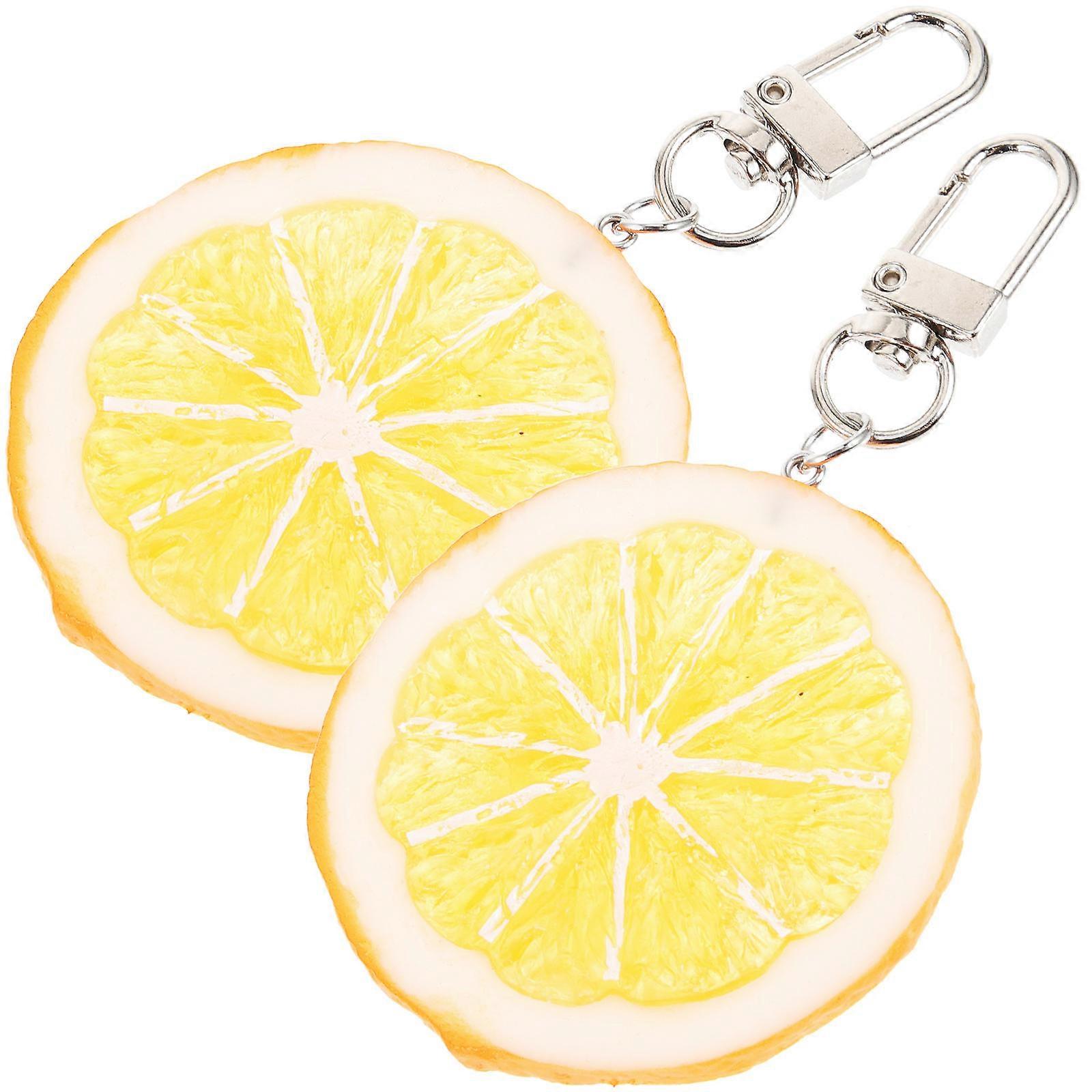 Fruit Design Keychains 2pcs Lemon Shaped Key Pendants for Decor Orange Color Safe Durable