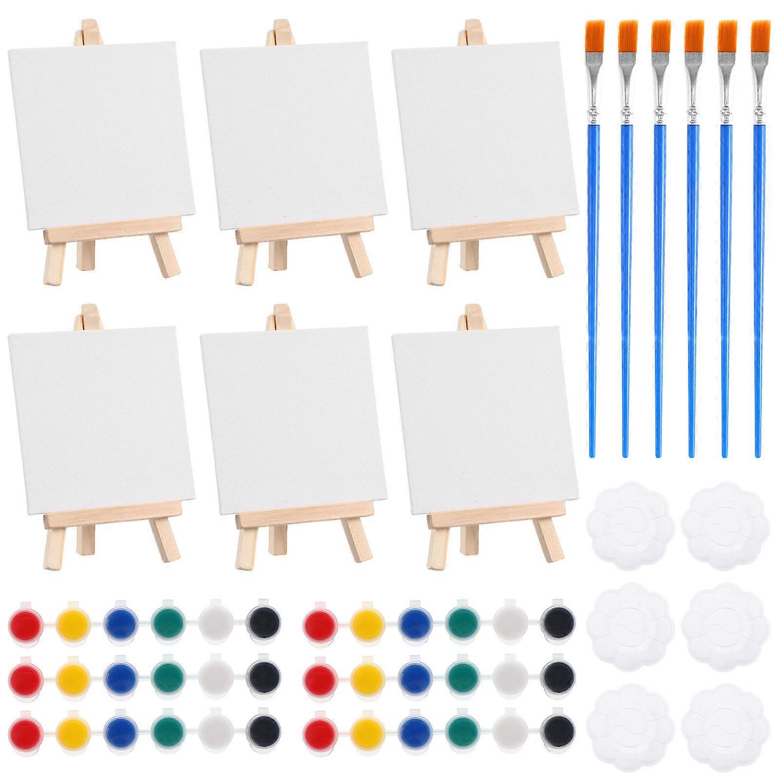 6 Pack Mini Painting Kit with Wooden Easels, Small Canvas Boards, Watercolor & Oil Paints, and for Artists & Beginners