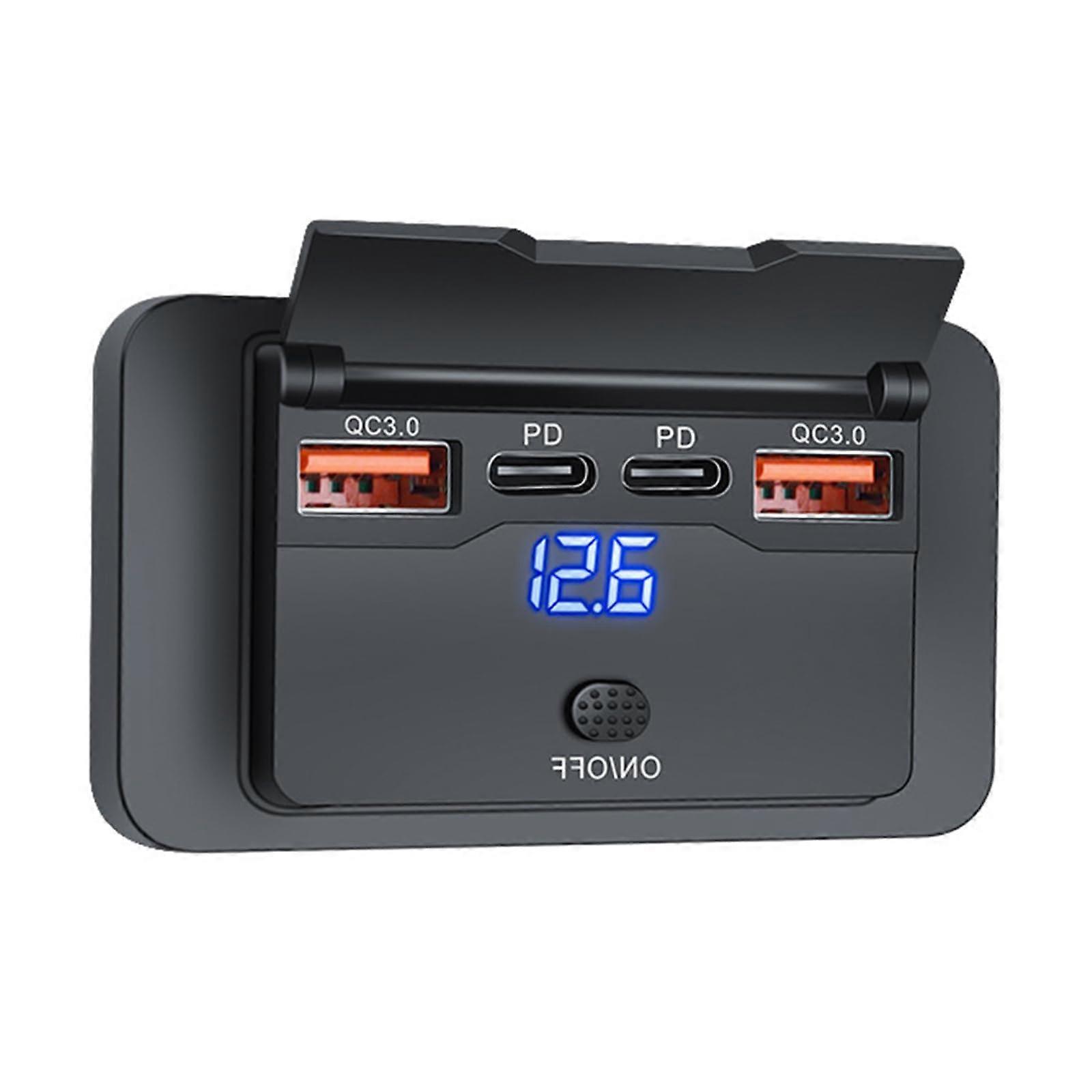 12V/24V USB Outlet Panel Double PD3.0 QC3.0 TypeC USB Socket For Car, Motorcycle, Marine Use SingleHanded Operation