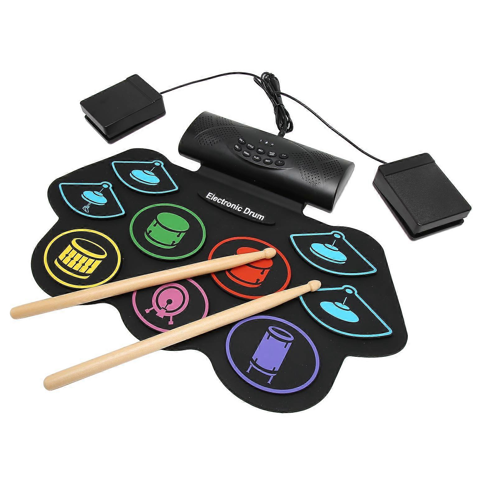 9 Pads Color Electronic Drum External Voice Portable Drum Practice Pad Set BT Support 100‑240V UK Plug 