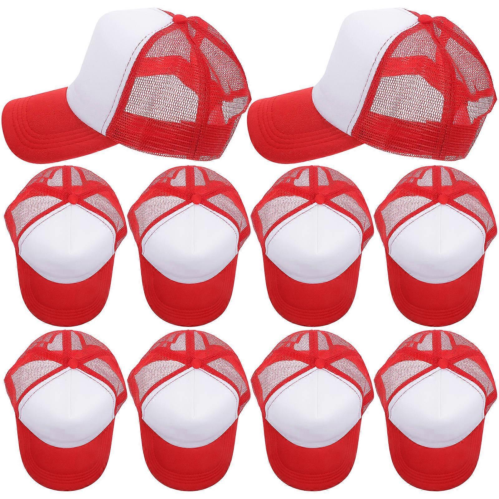 10Set Mesh Baseball Caps Sublimation Blank Hats Red For Camping Hiking Outdoor Use Simple Style Heat Transfer Printing