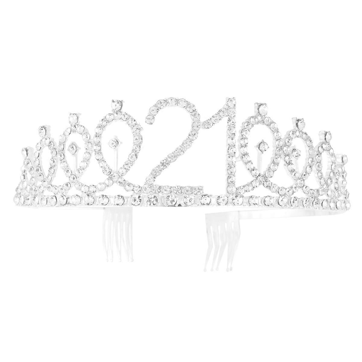 Rhinestone Crown with Alloy Insertion Comb for Decoration Silver 1PC