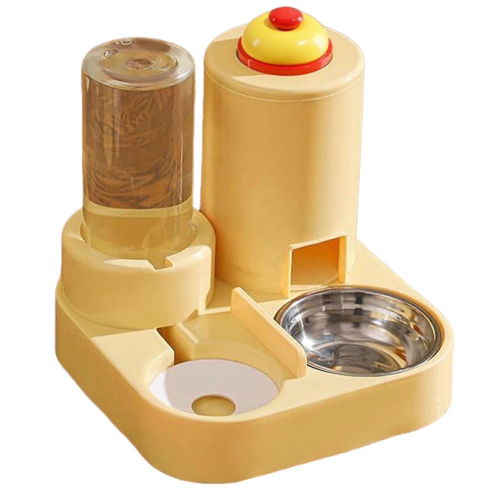 Cat food bowl with water dispenser, feeder and drinker for small yellow