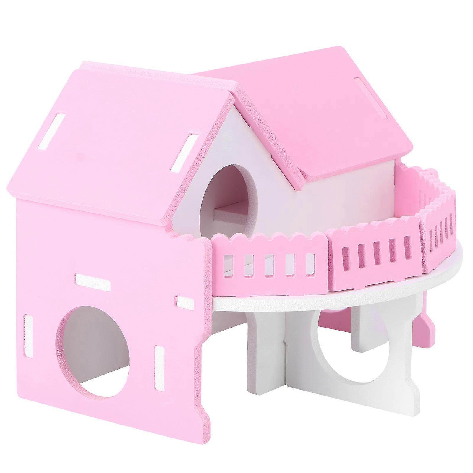 Pink Wooden Hamster Sleeping Nest Bungalow for Pets Made of Material 9.5 x 8 x 8 Inches