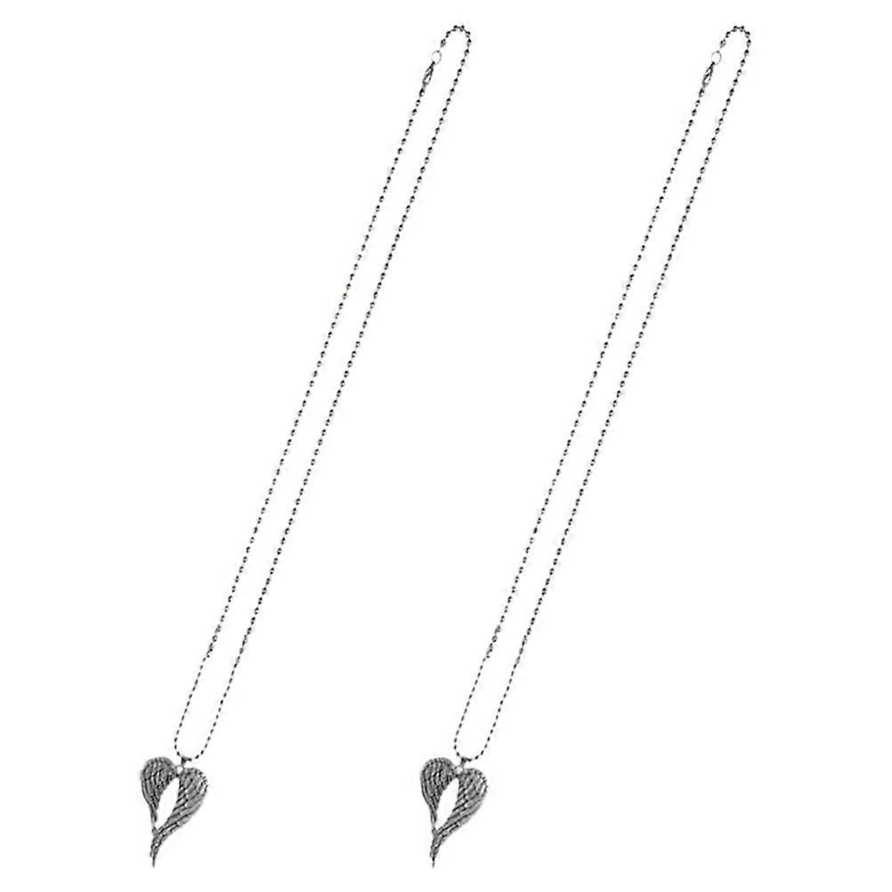Wing Necklace Pendant with Chain for Car Mirror Decoration Silver Alloy Charm Hanging Ornament 2pcs