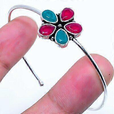 Kashmir Ruby,Emerald(Simulated)  Gemstone Handmade Cuff Bracelet Adj. y0b05