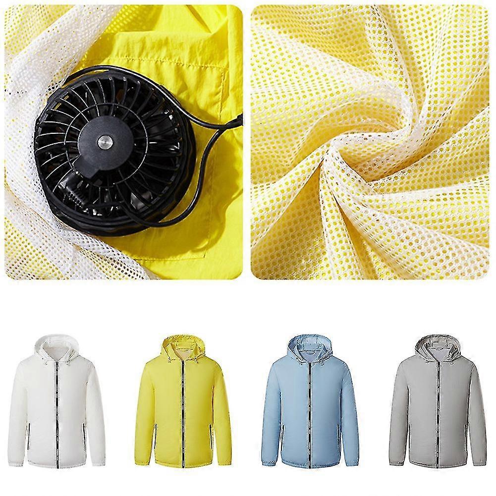 Men's M Size White Cooling Jacket with 5V USB Fans & Adjustable Speed Control for Outdoor Activities