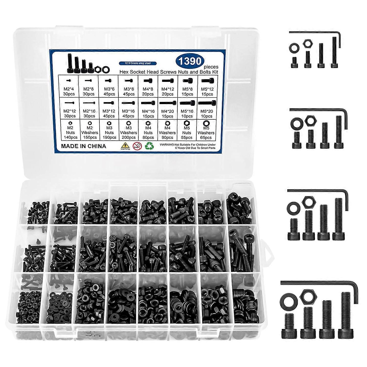 1390 Pieces Countersunk Wood Screws Metal Self-Tapping Screws with Storage Box Suitable for Home Decoration