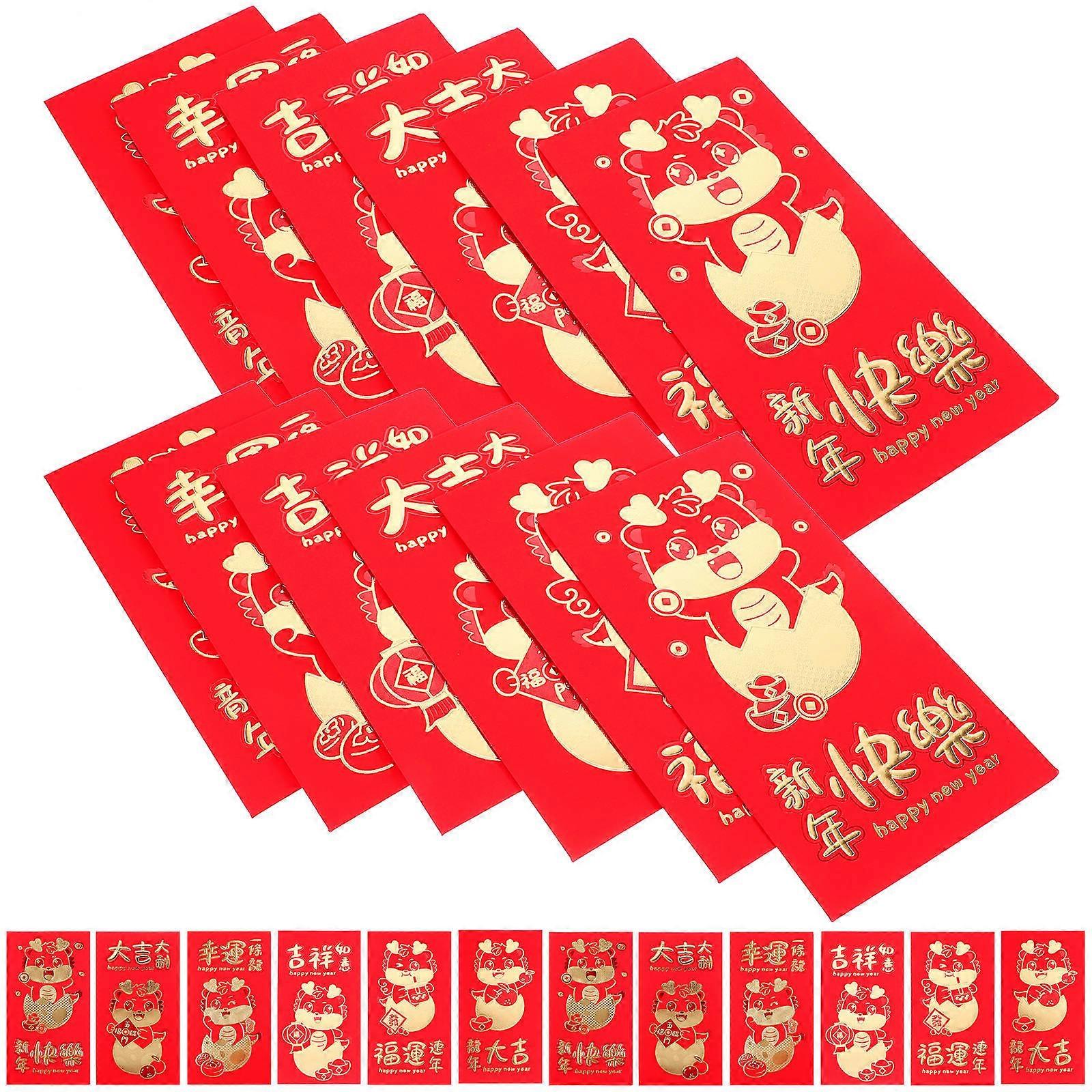 Spring Festival Paper Red Envelope Rectangular Red Paper for Visiting Relatives and Colleagues Gift Packaging 30Pcs