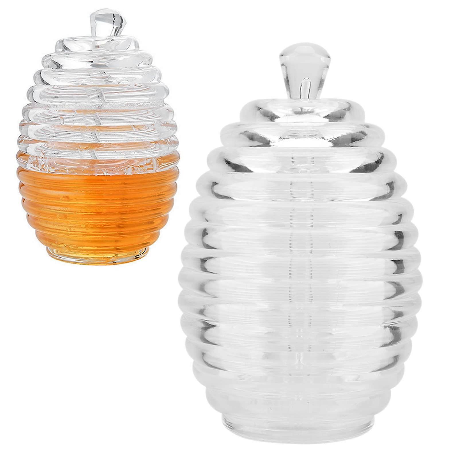 Honey Pot 265ml Transparent Beehive Shaped Honey Jar Dispenser With Dripper Stick