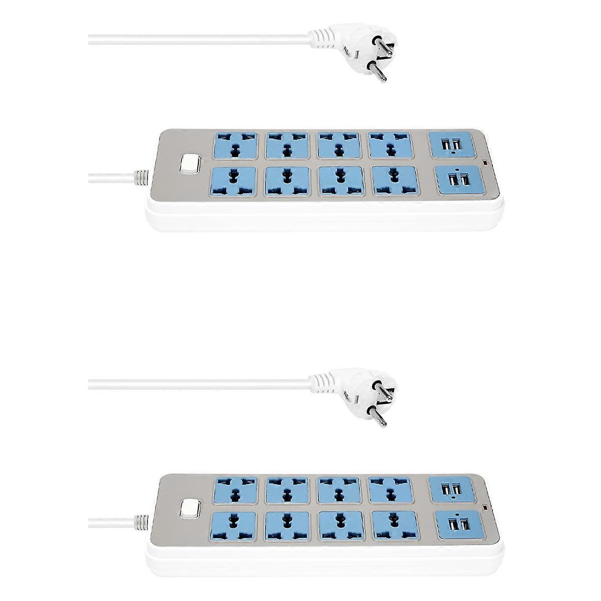 2X Power Strip with 4 USB Sockets, 3000W Power, 8 Universal Sockets, 6.5-Foot Power Cord, EU Plug