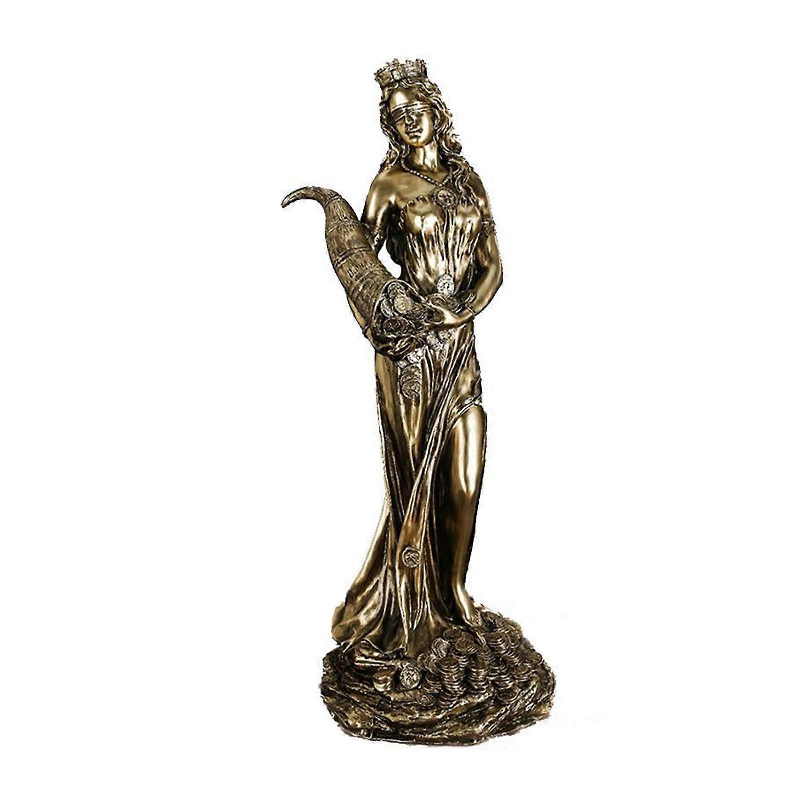 Vintage Blindfolded-Fortuna Statue Prosperity Abundance Sculpture for Meditation Room Altar Decor