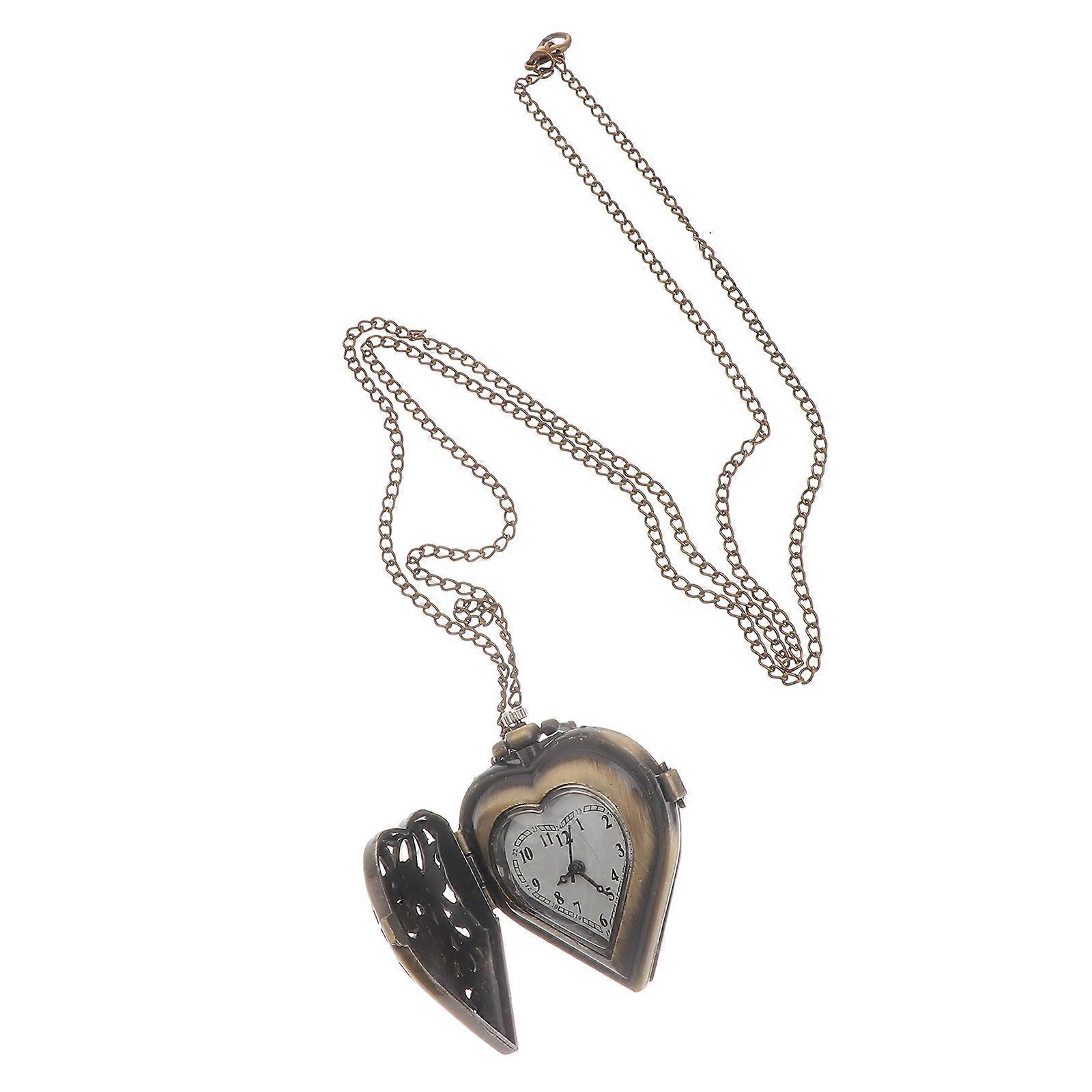 Heart Shape Pocket Watch with Chain Vintage Style Mechanical Movement Metal Multi Color 41*46mm