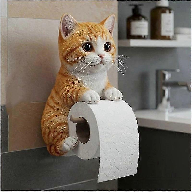 Adhesive wall mount paper holder for bathrooms - Cat shaped toilet roll keeper