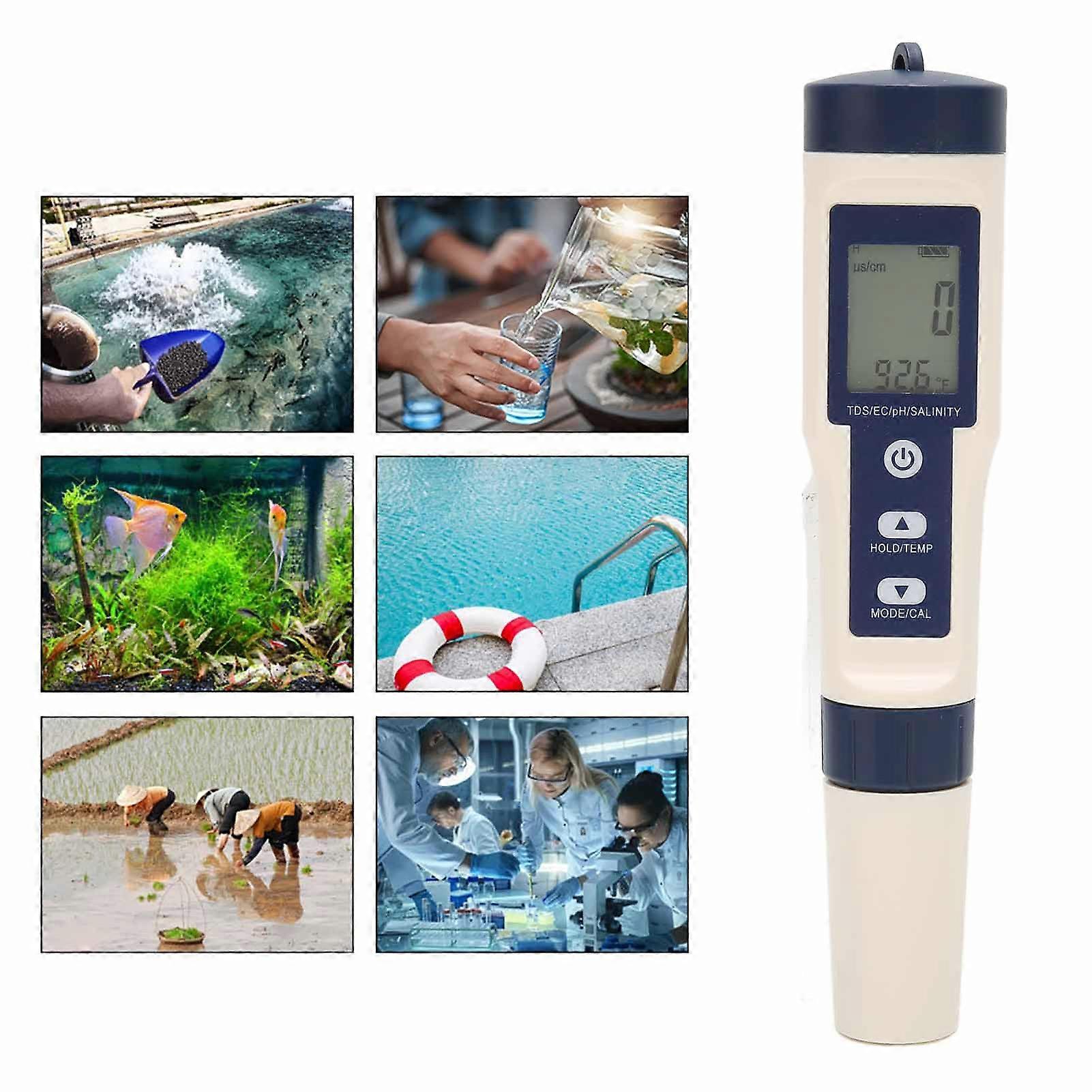 5in1 Portable PH/Salinity/Temp/TDS/EC Water Tester Pen, IP67