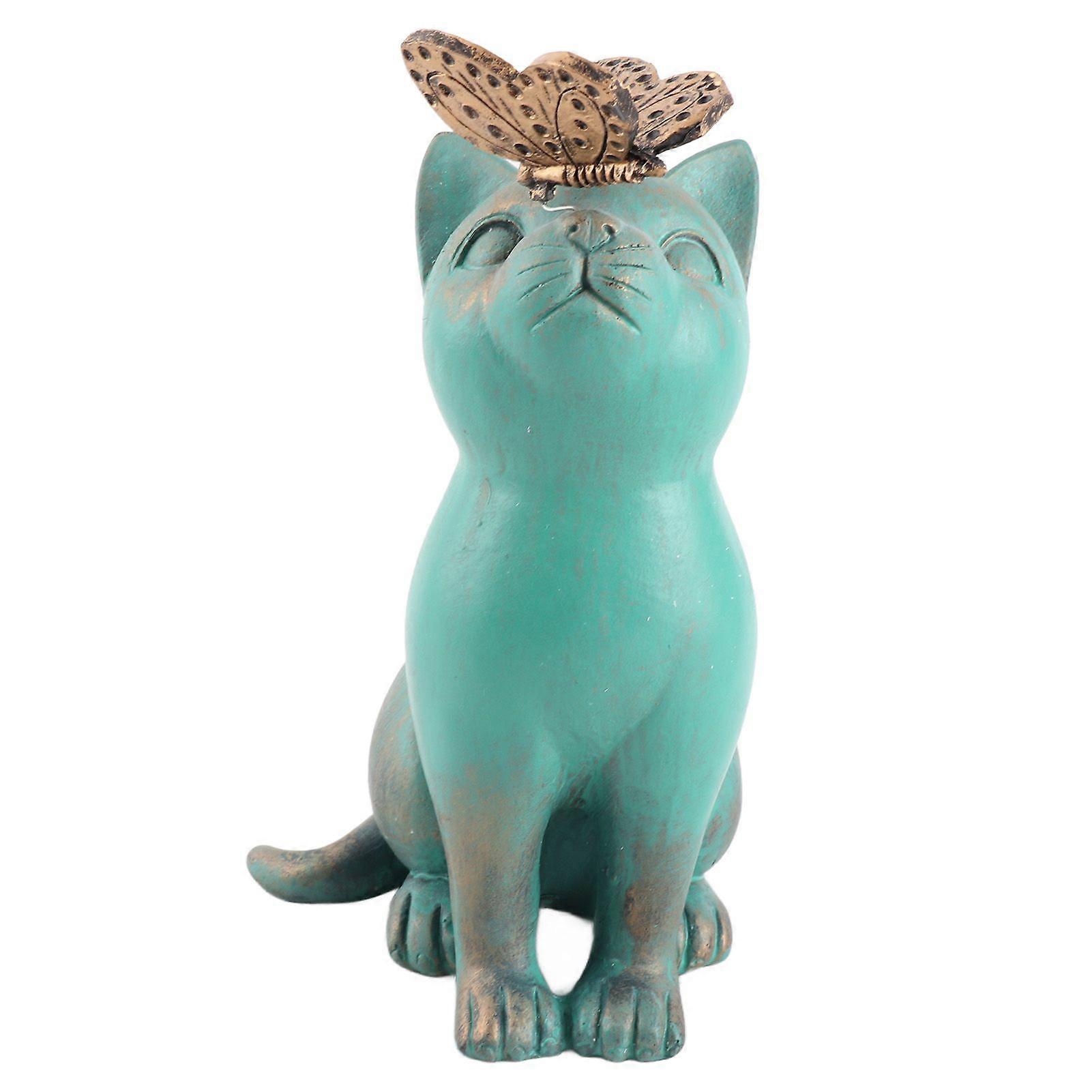 Cat Figurine Exquisite Details Retro Style Mottled Texture Resin Sitting Cat Statue for Garden Office Patio