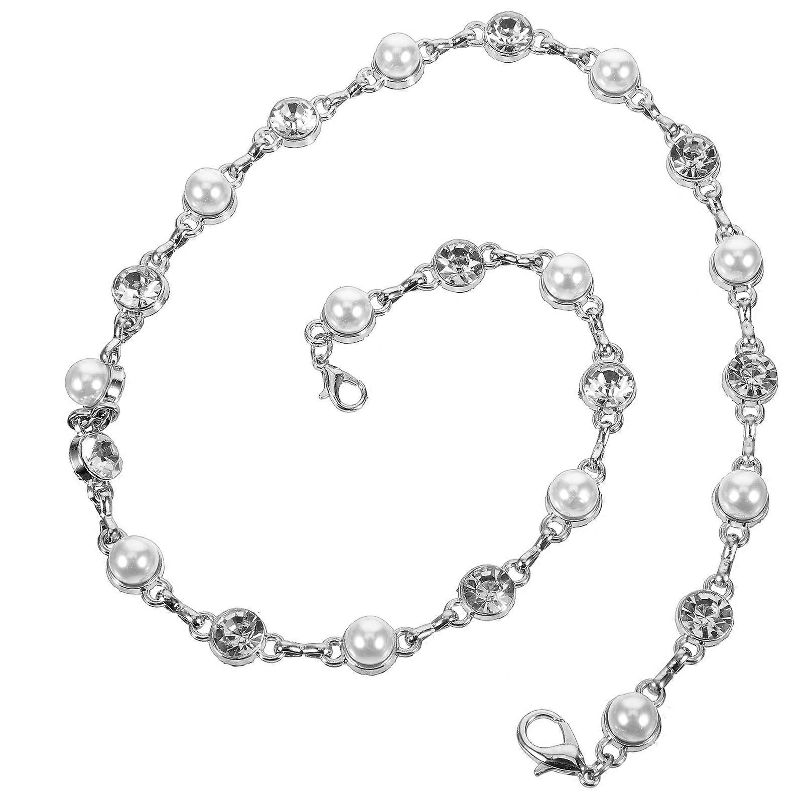 Stylish Rhinestone Decorative Chain For Women Shoes And Sashes 49.00X1.00X0.80Cm Round Pearl 1Pack