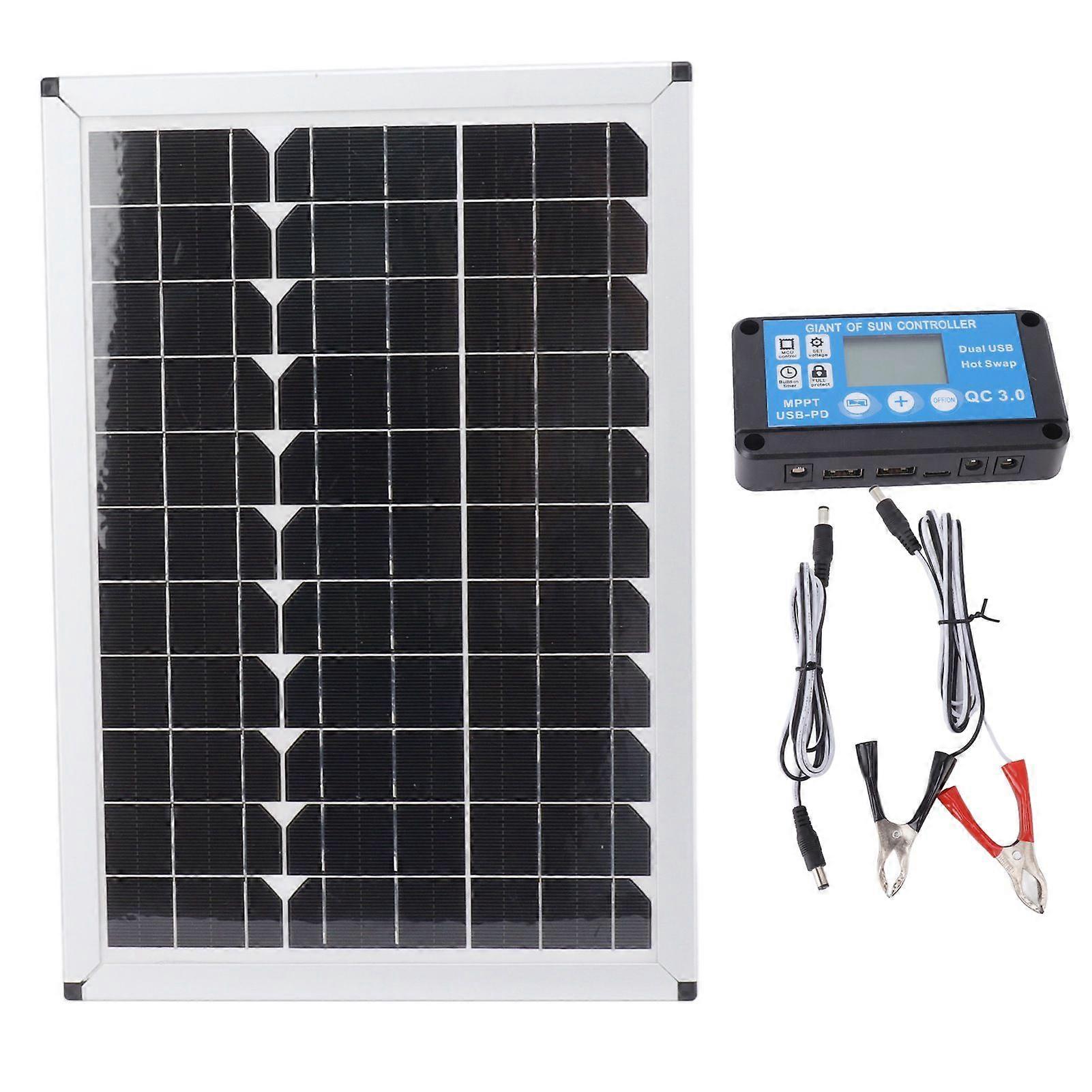 100W Solar Panel Kit Monocrystalline Solar Module with Waterproof 20A 12V 24V Controller for Car Camping