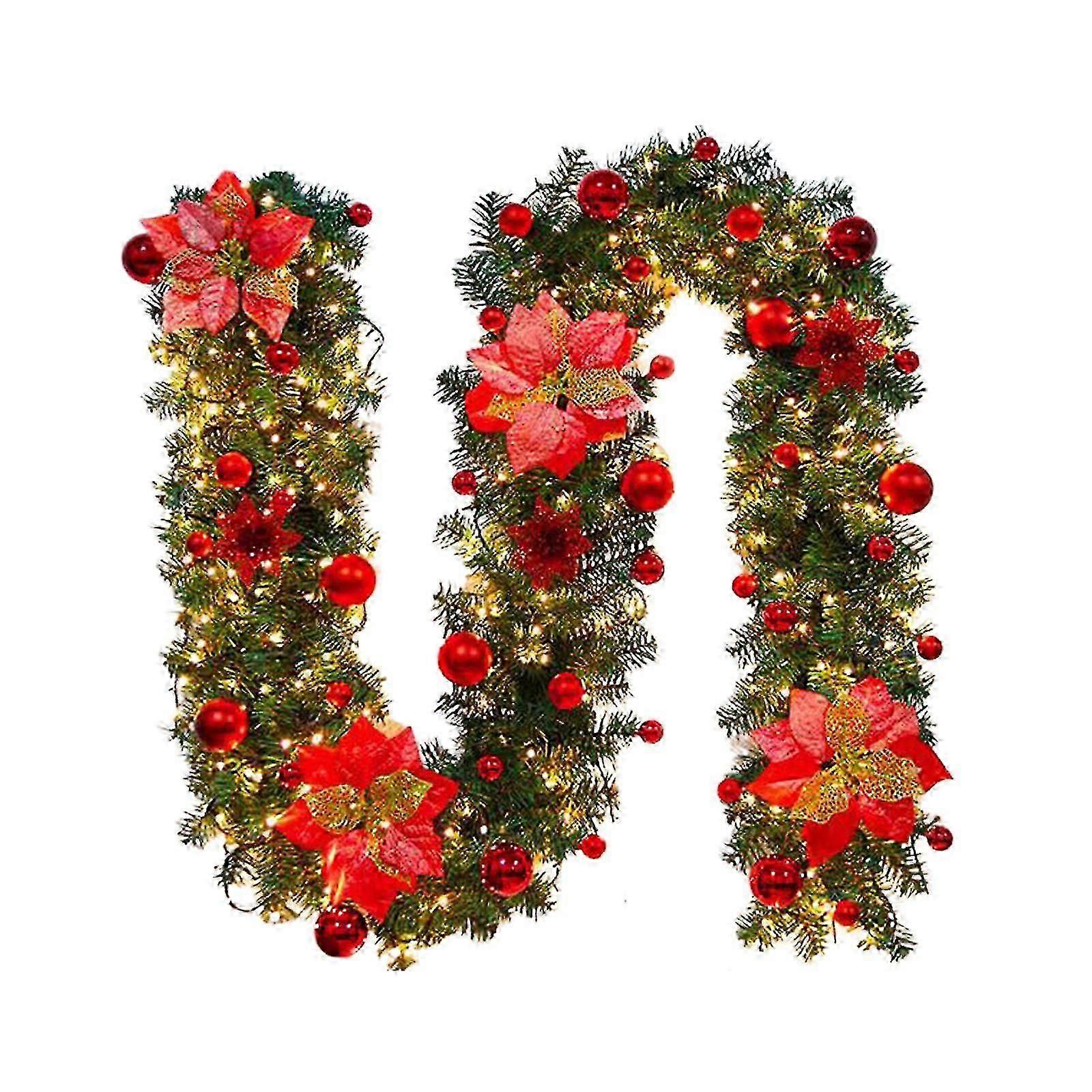Luxury Encryption Pendant Artificial Flower Wreath Holiday Decoration 2.7m With Red Balls Christmas Garland