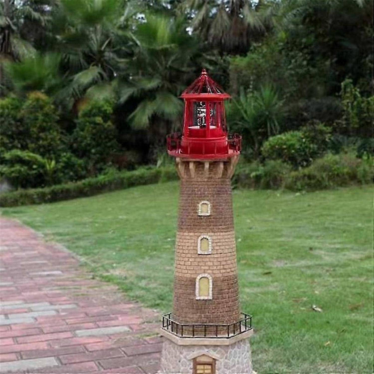 LED Solar Powered Lighthouse, 360 Degree Rotating Courtyard Lights A
