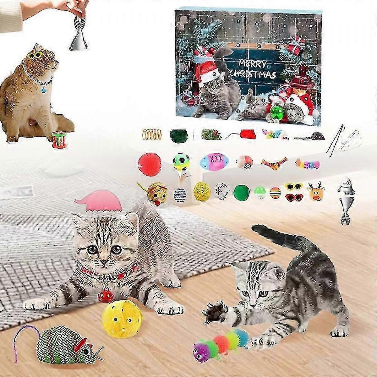 2025 Advent Calendar Blind Box,24 Days Countdown to Christmas Advent Calendar,24Pcs Xmas Gift Cat Feather Teaser and Ball Bells for Kitten Toys